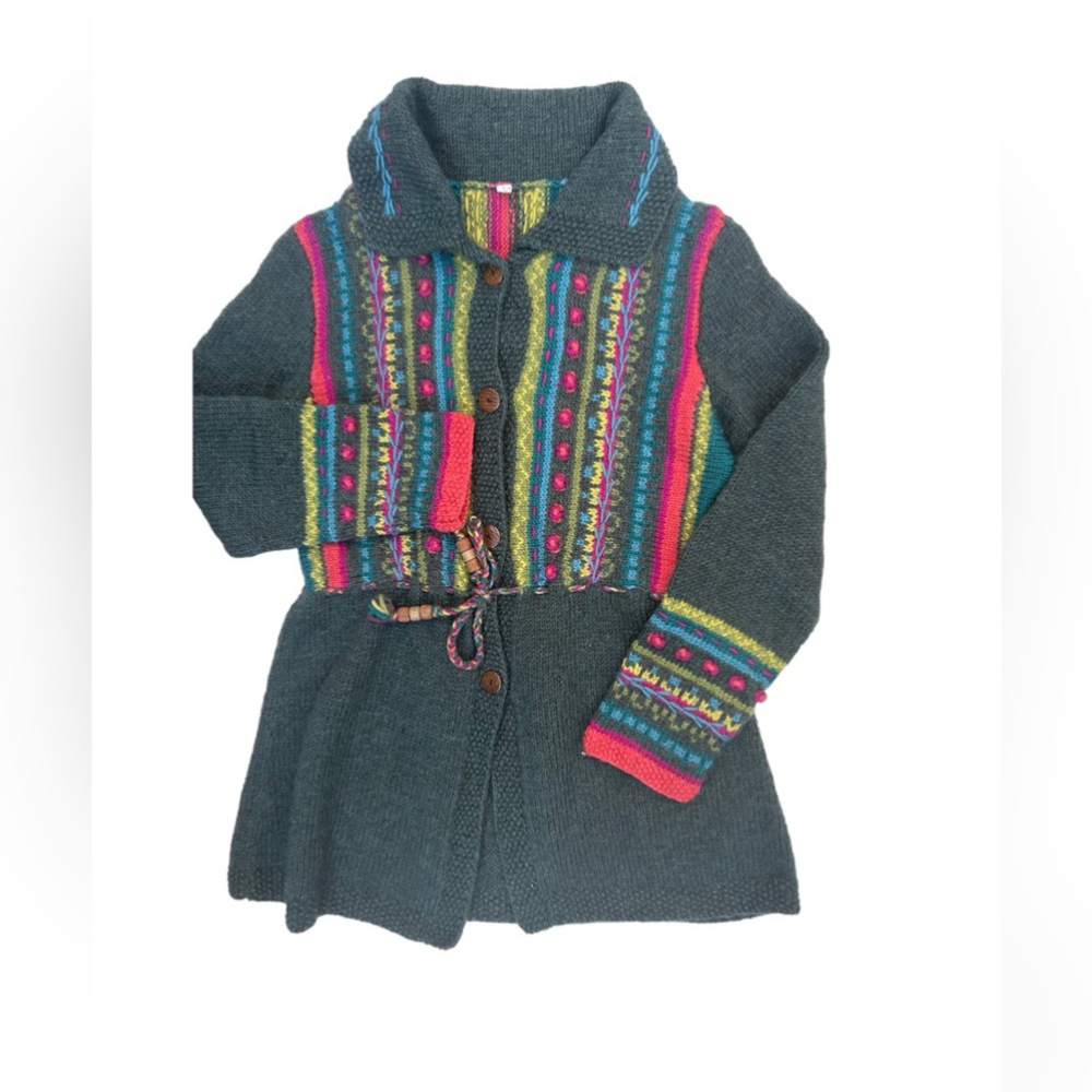 HANDMADE knit multicolour embroidery wool sweater